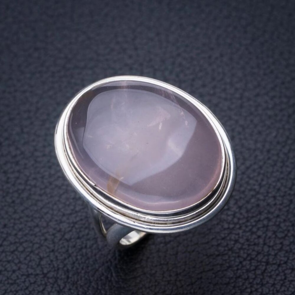 Rose Quartz 925 Sterling Silver Ring - Size 8